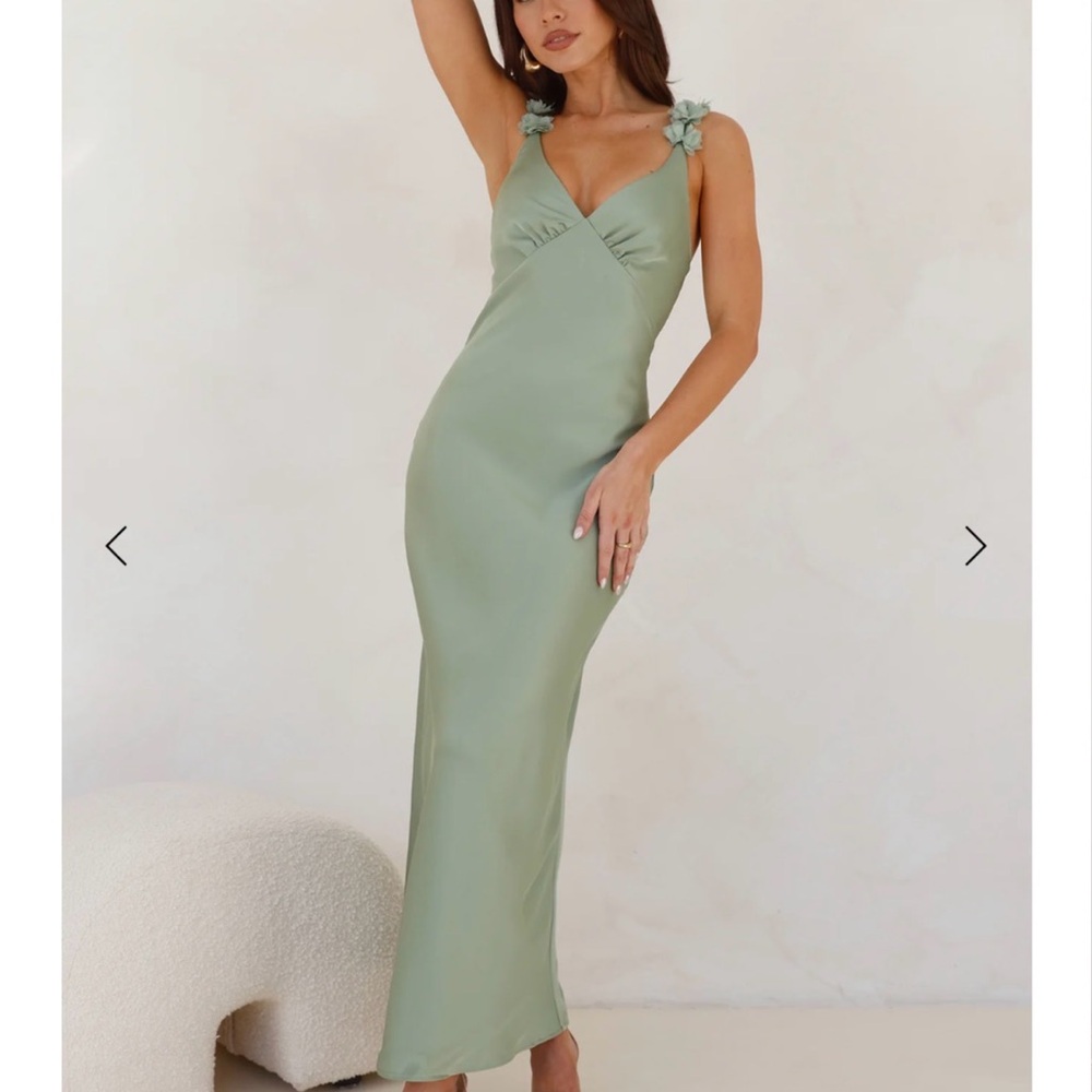 Hello Molly Silken Twilight Satin Maxi Dress Sage